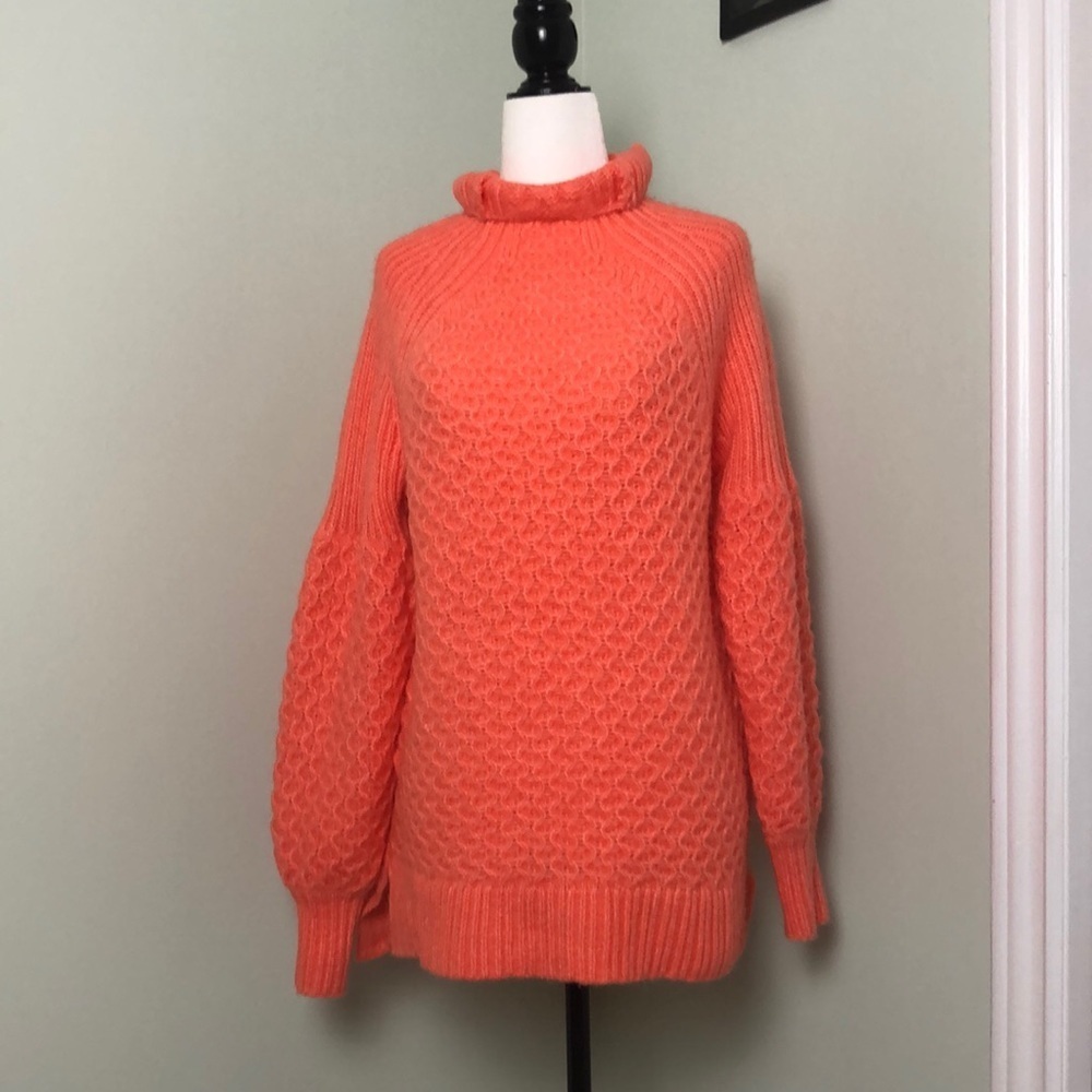 🧡 XS 🧡 NWT Anthro Sweater Waffle Knit Puff Sleeves Mock Neck Tunic